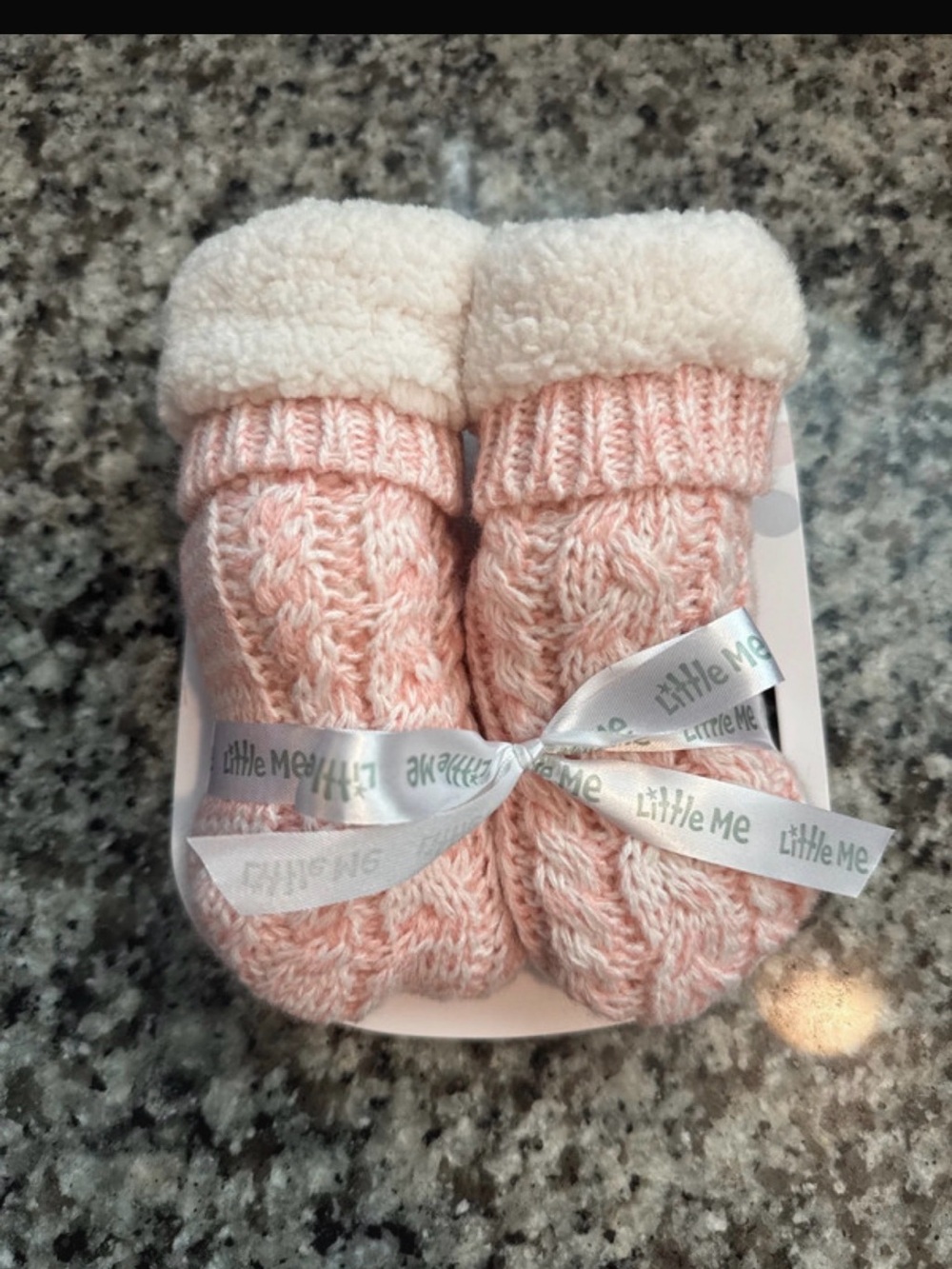 Little Me Blush Pink Knit Sherpa-Lined Baby Booties